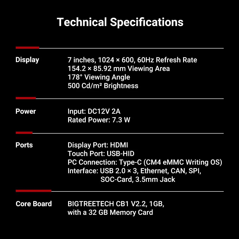 BIGTREETECH Pad 7 IPS Touch Screen Klipper 7 Inch With CB1 32GB TF Card Upgrade For CM4 Voron 2.4 Ender 3 B1 SE PLUS 3D Printer