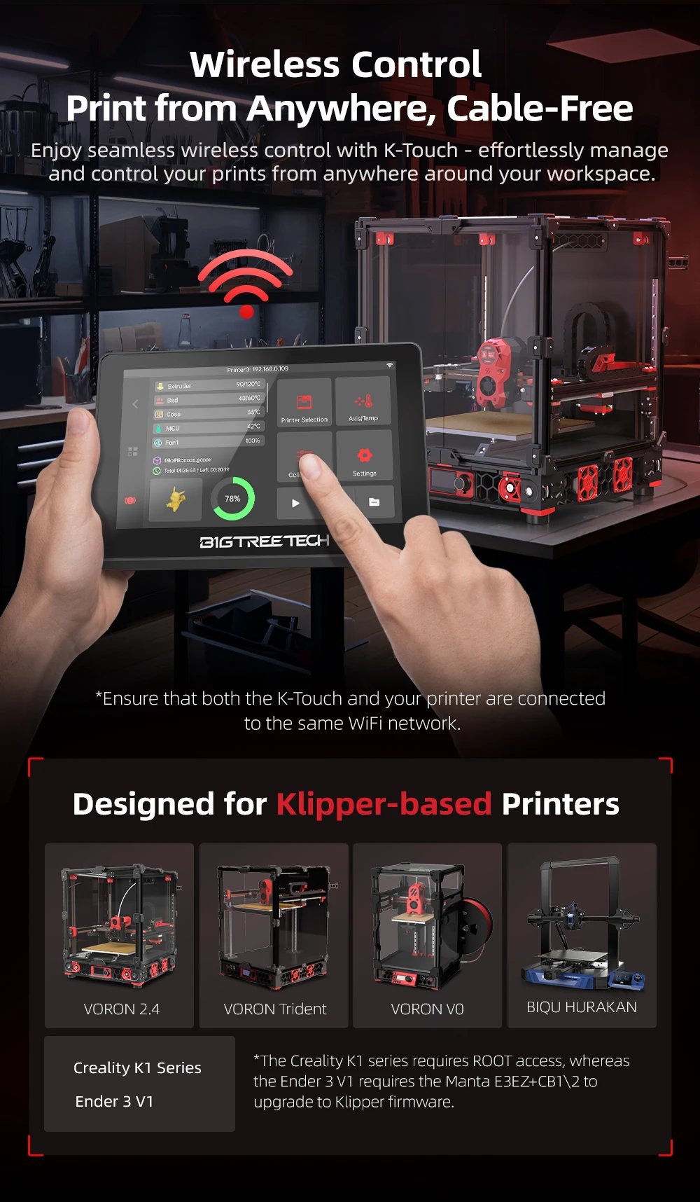 BIGTREETECH K-TOUCH 5 Inch Touch Screen Wireless Control Klipper Printers Upgrade For Voron 2.4 Creality K1 Ender 3 V1 VzBot