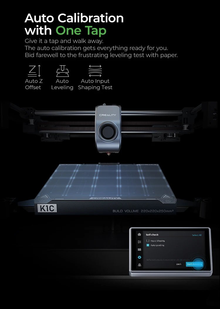 Creality K1C 3D Printer 600mm/s Auto Leveling Robust Direct Extruder Tri-High Speed Printing Upgrade K1 with AI Camera Printer