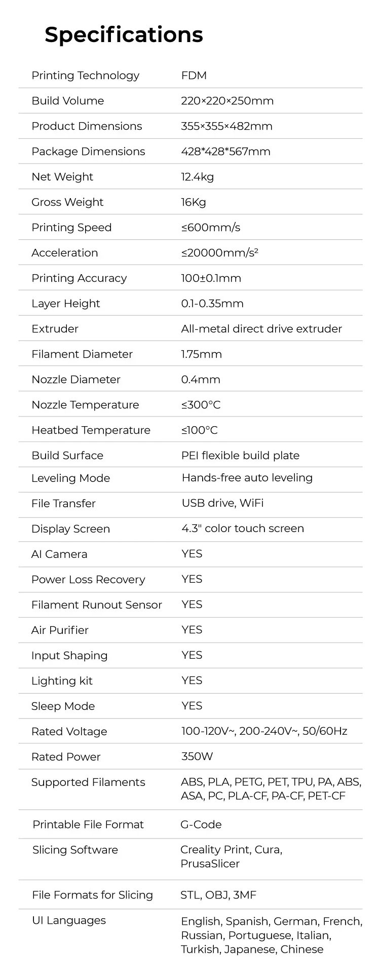 Creality k1/K1MAX /K1C 3D Printer Max. 32MM³/S Flow Hotend Printing Speed 600MM /S Dual-gear Direct Drive Extruder