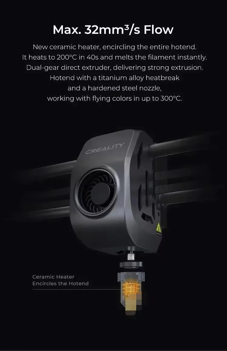 Creality k1/K1MAX /K1C 3D Printer Max. 32MM³/S Flow Hotend Printing Speed 600MM /S Dual-gear Direct Drive Extruder