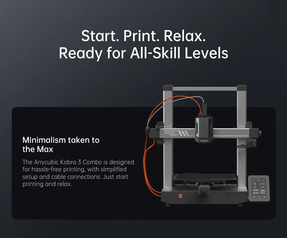Anycubic Kobra 3 Combo 3D Printer Multi-Color 3D Printer 4 Colors Max 600mm/s Printing Speed Keep Filament Dry 3D Printer