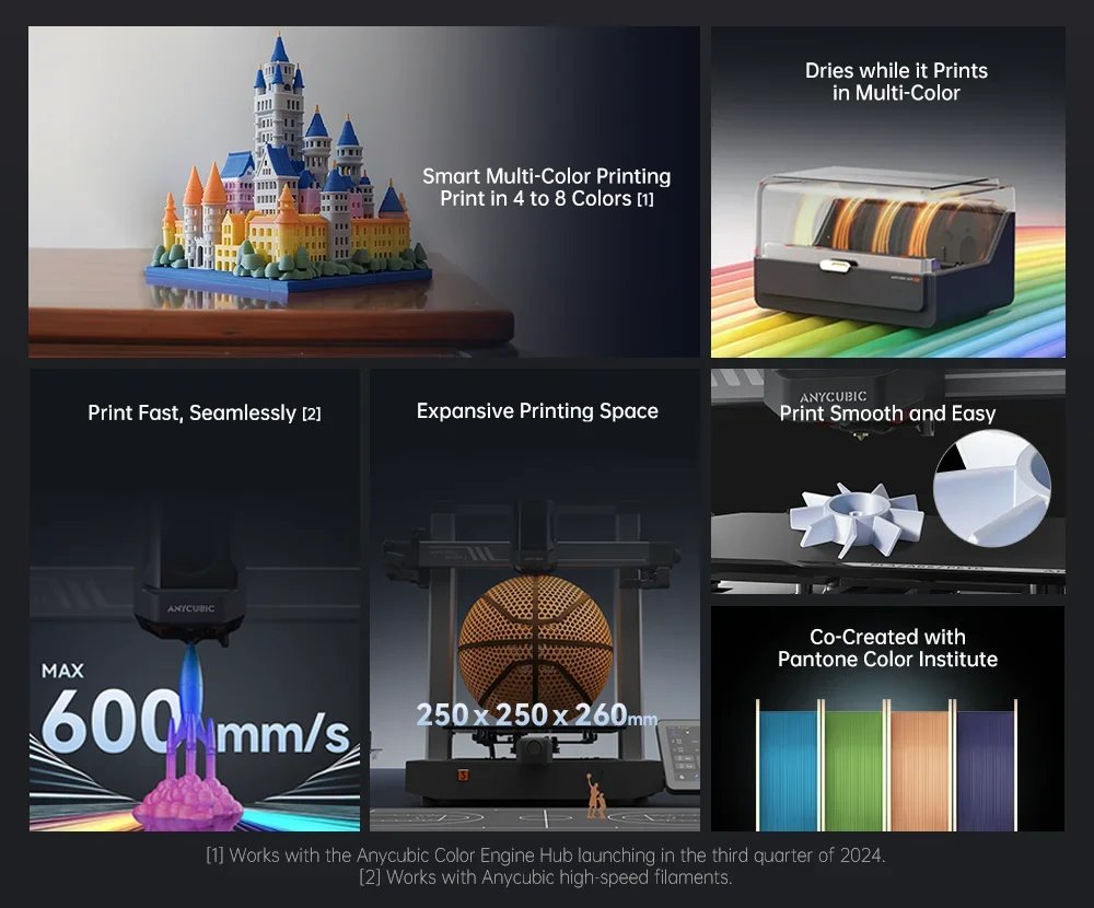 Anycubic Kobra 3 Combo 3D Printer Multi-Color 3D Printer 4 Colors Max 600mm/s Printing Speed Keep Filament Dry 3D Printer