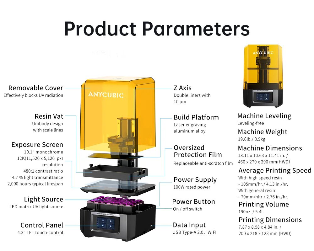 ANYCUBIC Photon Mono M5s 12K Resin 3D Printer 10.1 Inch UV LCD 3D Printer Leveling-Free 3D Printing and Wash and Cure 3 Station