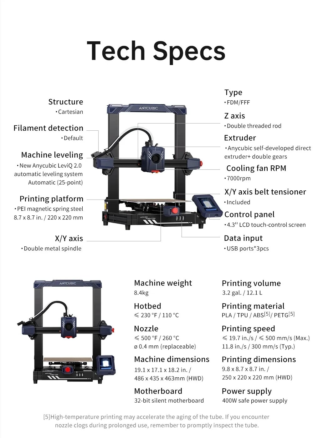 ANYCUBIC Kobra 2 Pro 3D Printer 500mm/s Maximum Printing Speed FDM 3d Printer Automatic Leveling With 9.8 x8.7 x8.7in Print Size