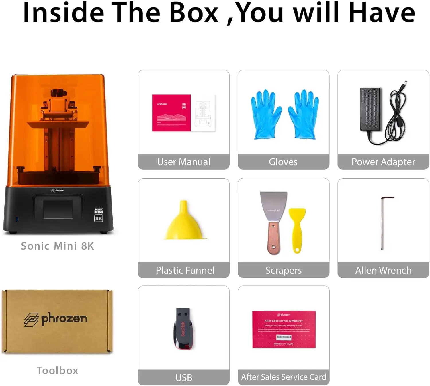 Phrozen Sonic Mini 8K LCD Resin 3D Printer Highest Resolution of 22 um 7.1 inch Mono LCD Screen 165*72*170mm Printing Volume