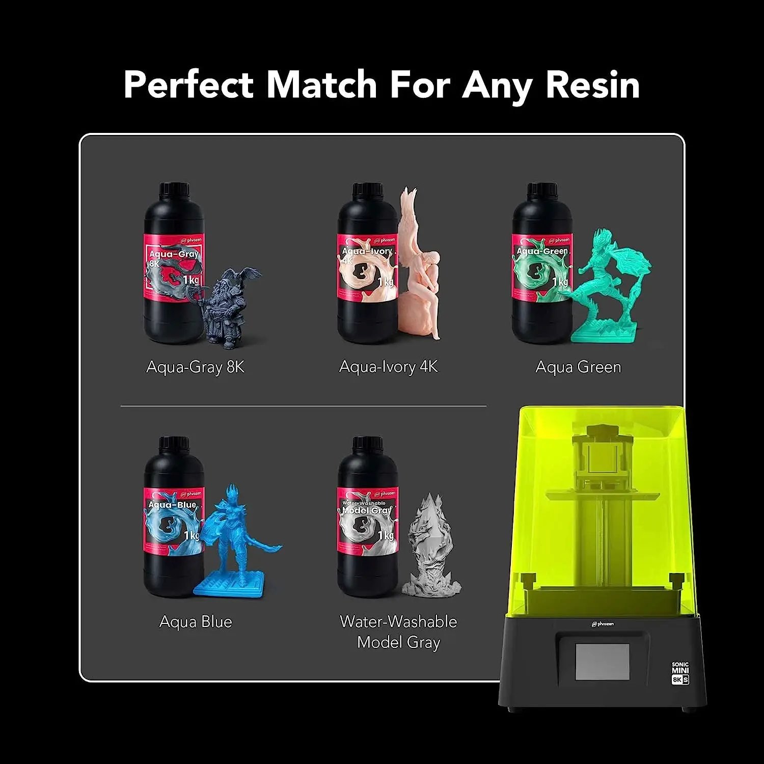 Phrozen Sonic Mini 8K S LCD Resin 3D Printer Highest Resolution of 22 µm 7.1” Mono LCD Screen 16.5X 7.2 x 17 cm Printing Volume