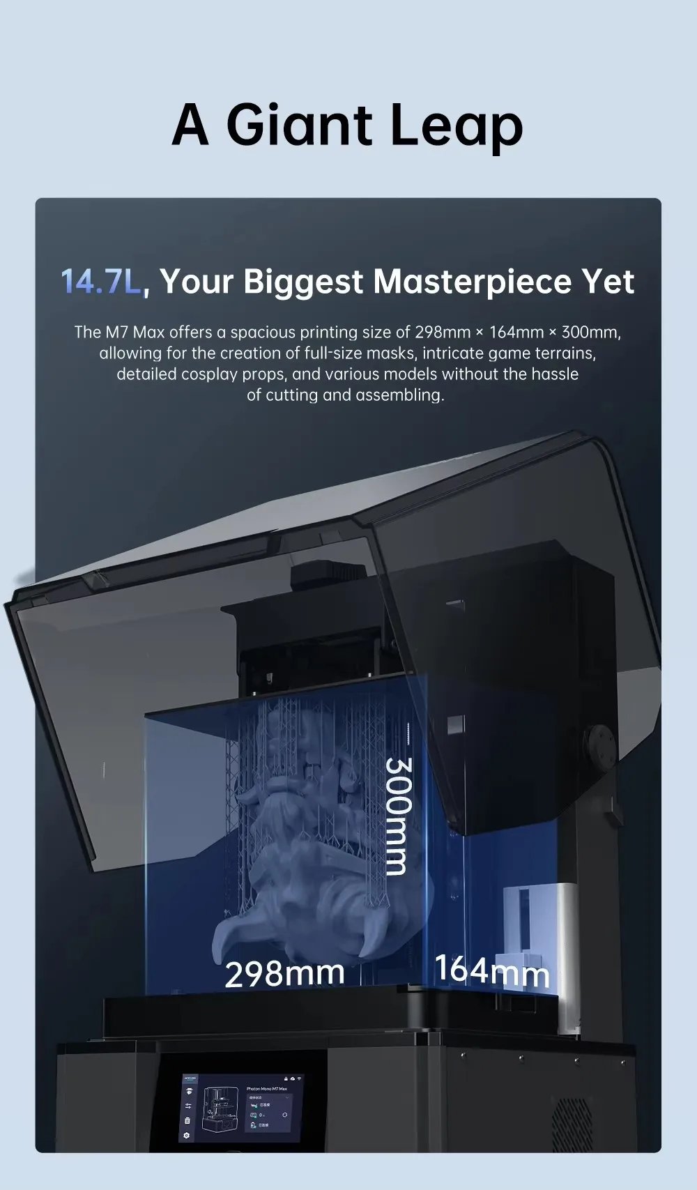 ANYCUBIC Photon Mono M7 MAX Resin 3D Printer 14.7L Ultra-Large Print Volume LCD Resin 3D Printer Print Size 298x168x300mm