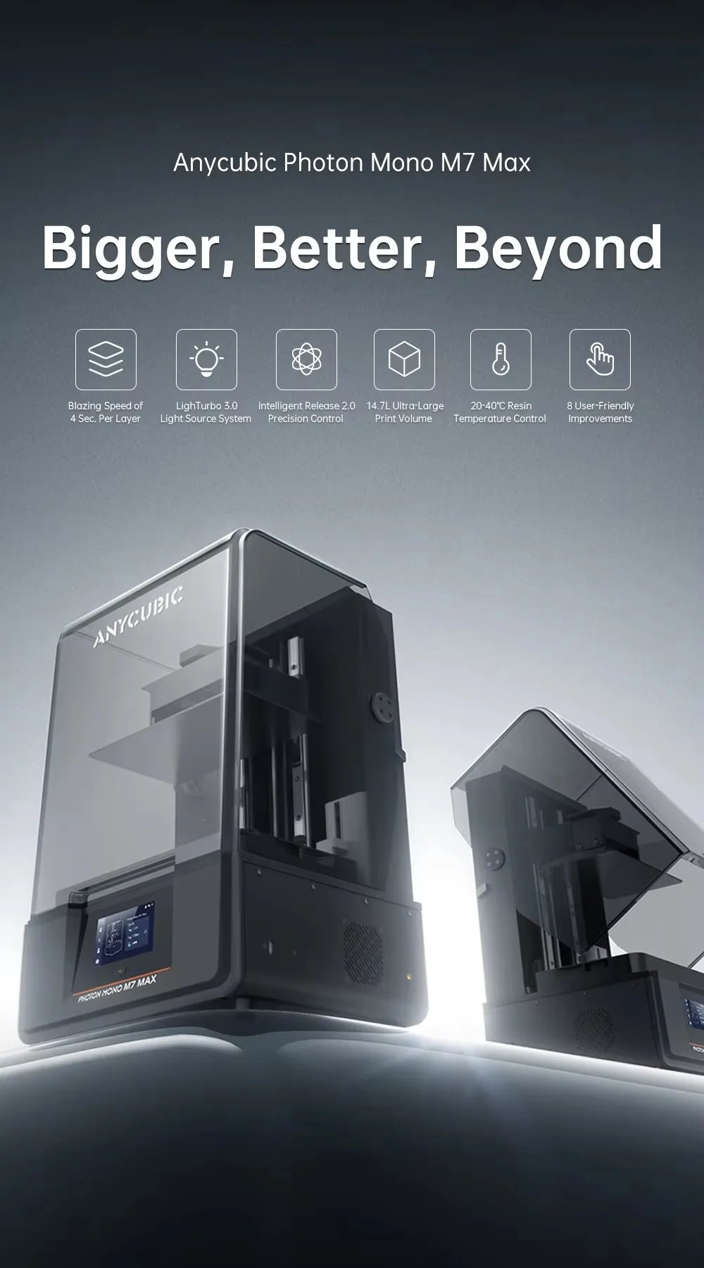 ANYCUBIC Photon Mono M7 MAX Resin 3D Printer 14.7L Ultra-Large Print Volume LCD Resin 3D Printer Print Size 298x168x300mm
