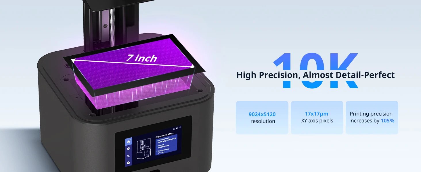 ANYCUBIC Photon Mono 4 Ultra 10K Resin 3D Printer 7'' HD Mono Screen with COB Light Source 120mm/h Fast Printing and Wash 3.0