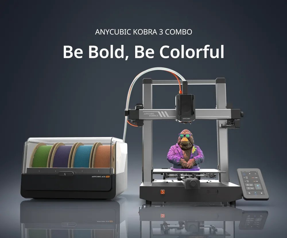 Anycubic KOBRA 3 Combo Multi-Color Printing 4 to 8 Colors Max 600mm/s Large Print Size 250*250*260mm Desktop FDM 3D Printer