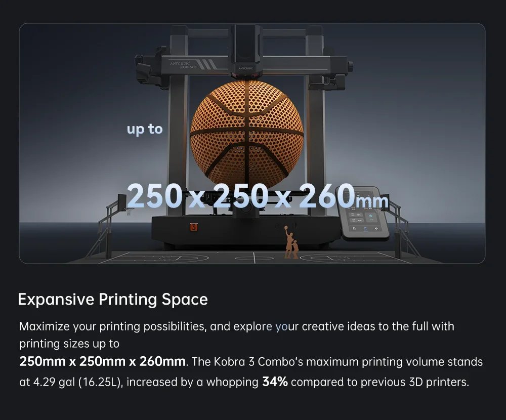 Anycubic KOBRA 3 Combo Multi-Color Printing 4 to 8 Colors Max 600mm/s Large Print Size 250*250*260mm Desktop FDM 3D Printer