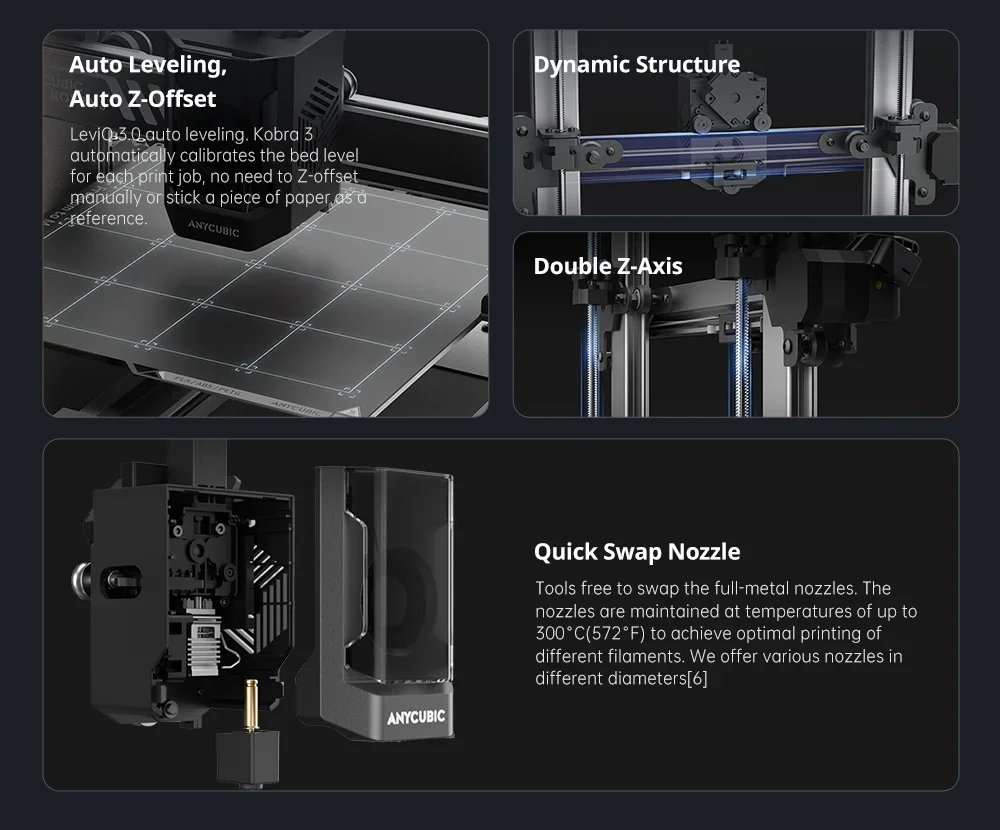 Anycubic KOBRA 3 Combo Multi-Color Printing 4 to 8 Colors Max 600mm/s Large Print Size 250*250*260mm Desktop FDM 3D Printer
