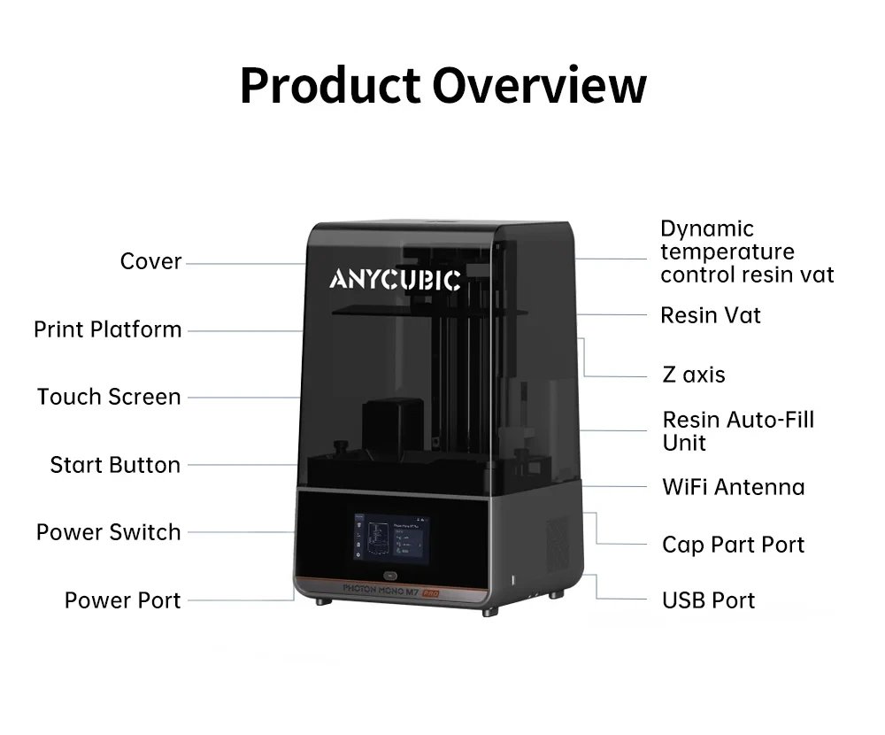 ANYCUBIC Photon Mono M7 Pro 3D Printer 10.1'' LCD Resin 14K Mono MSLA 3D Printer Speed Up to 170mm/h Printing Size 223*126*230mm