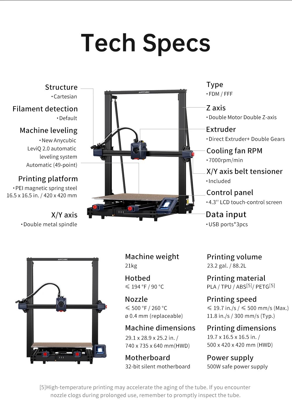 ANYCUBIC Kobra 2 Max FDM 3D Printer With 500mm/s High Printing Speed 420*420*500mm Printing Size Anycubic APP Control Supported
