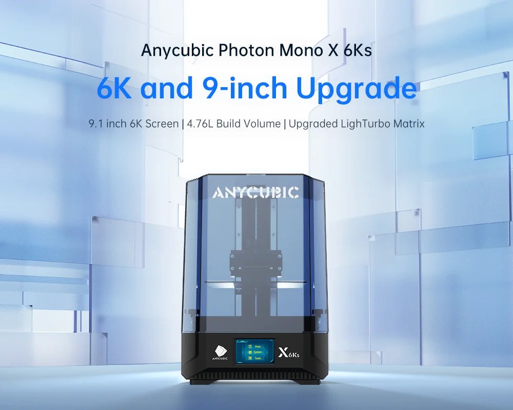 ANYCUBIC Photon Mono X 6Ks Resin 3D Printer 9.1'' 6K Mono Screen LCD SLA Resin Printer Large Printing Size 195 x 122 x 200 mm
