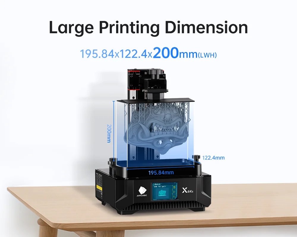 ANYCUBIC Photon Mono X 6Ks Resin 3D Printer 9.1'' 6K Mono Screen LCD SLA Resin Printer Large Printing Size 195 x 122 x 200 mm