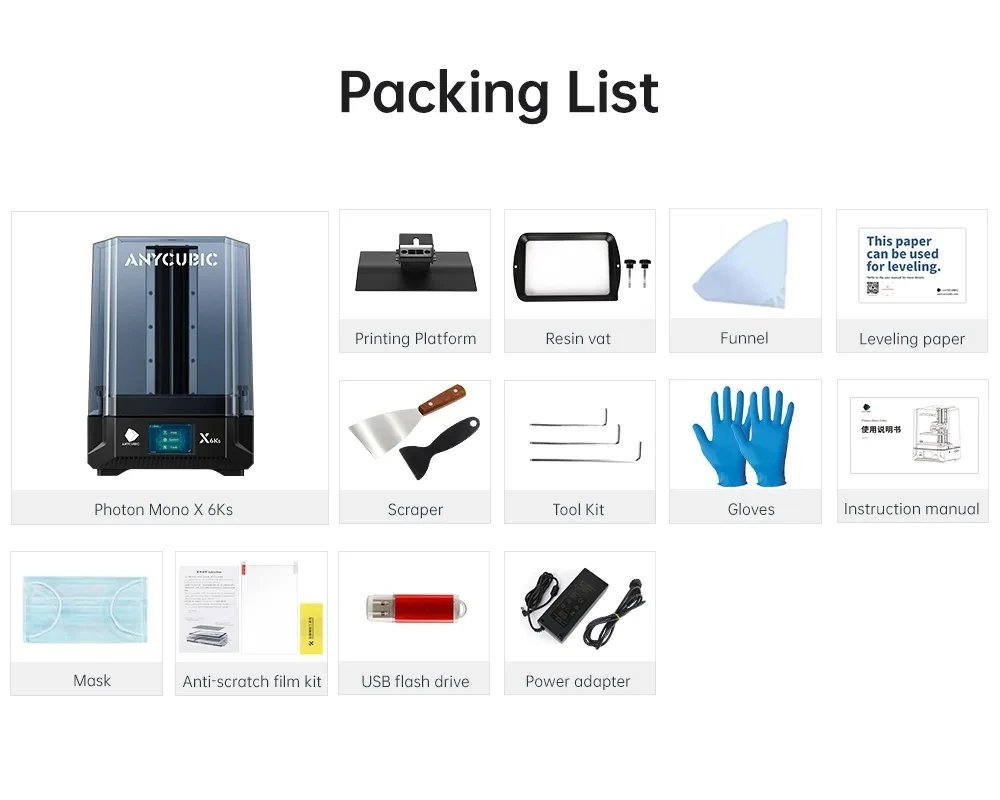 ANYCUBIC Photon Mono X 6Ks Resin 3D Printer 9.1'' 6K Mono Screen LCD SLA Resin Printer Large Printing Size 195 x 122 x 200 mm