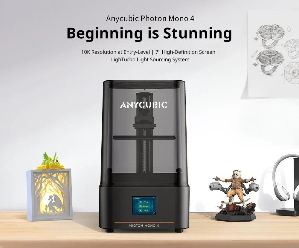 ANYCUBIC Photon Mono 4 3D Printer 7'' LCD 10K Resin Mono 3D Printer Speed Up to 70mm/h Printing Size with Wash and Cure 3.0
