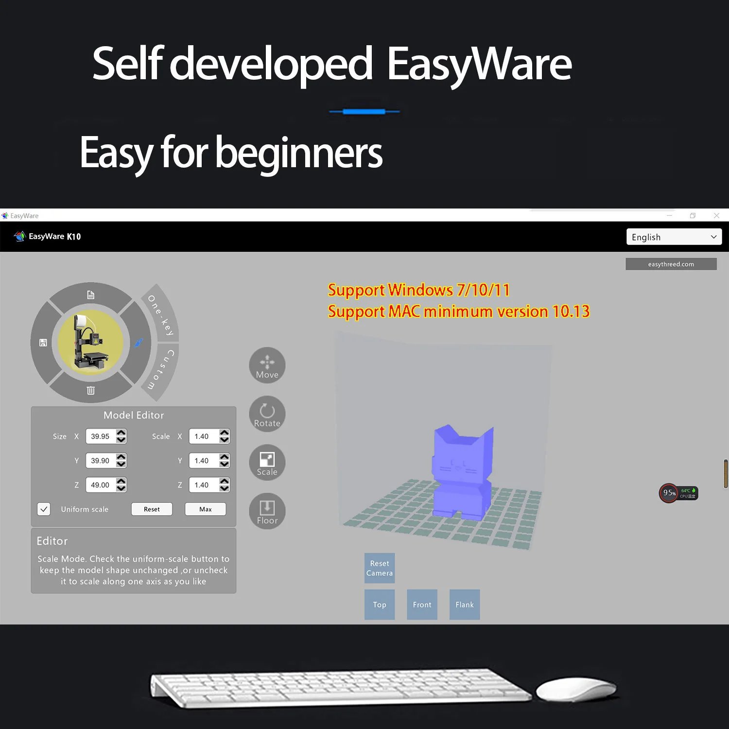 EasyThreed 3D Printer Entry Level Compatible with PLA TPU 1.75mm Filament include Power Adaptor.