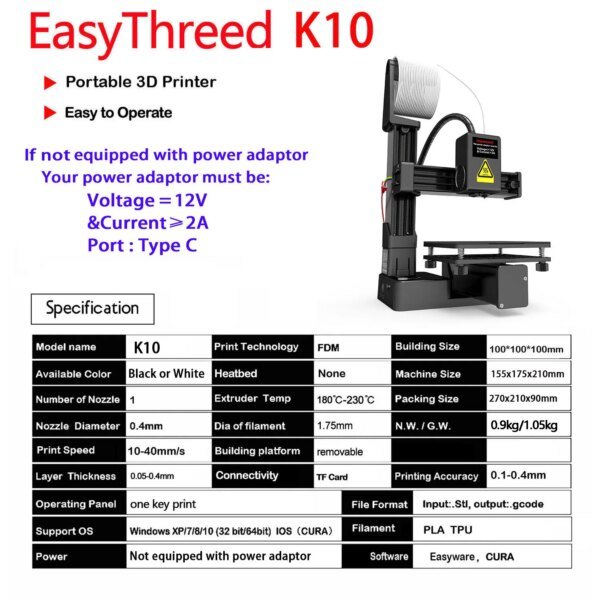 EasyThreed K10 Entry Level 3D Printer (PLA / TPU)