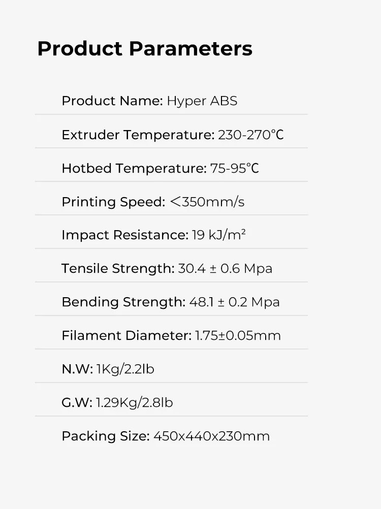 Creality Hyper ABS Filament 1.75mm 3D Printer Filament ABS Designed for High Speed 350mm/s 1kg(2.2lbs)/Spool