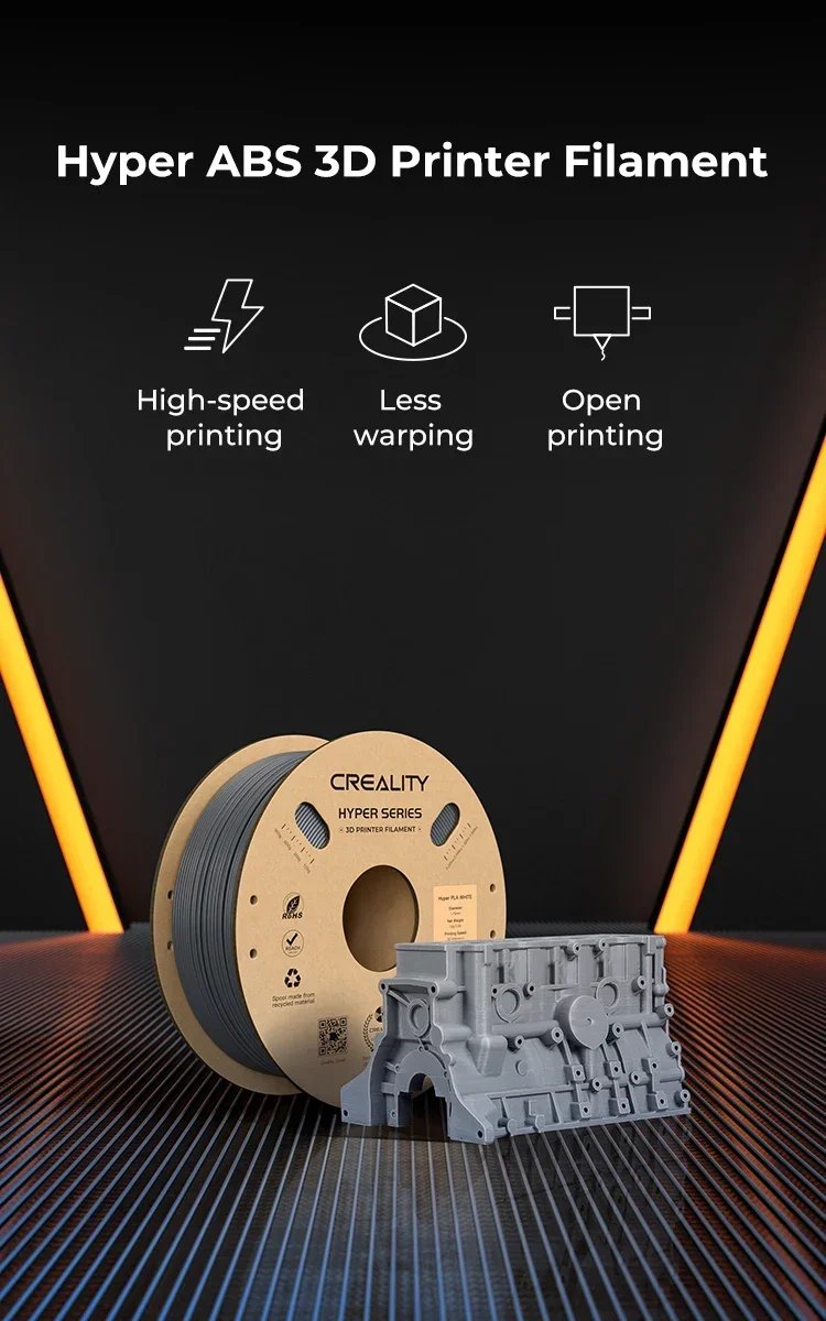 Creality Hyper ABS Filament 1.75mm 3D Printer Filament ABS Designed for High Speed 350mm/s 1kg(2.2lbs)/Spool