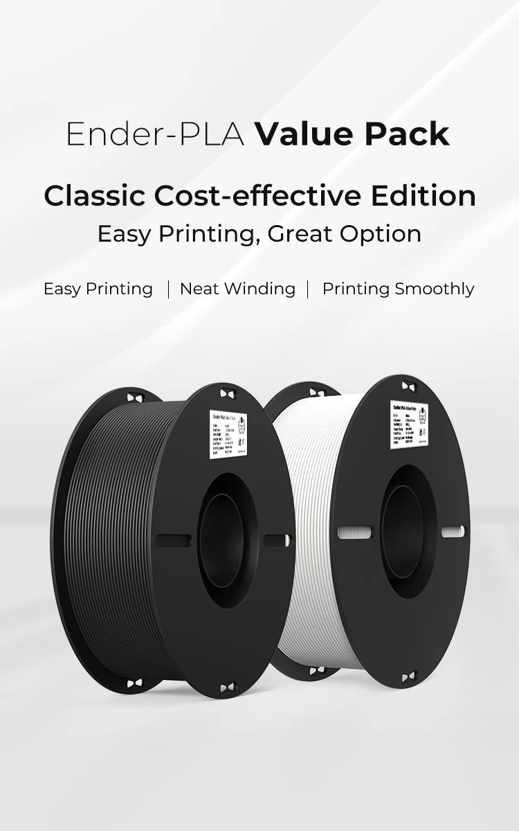 Creality PLA Filament 1.75mm PLA 3D Printer Filament 2kg Fit Most FDM Printer White and Black Ender-PLA Value Pack 2 Spools Pack