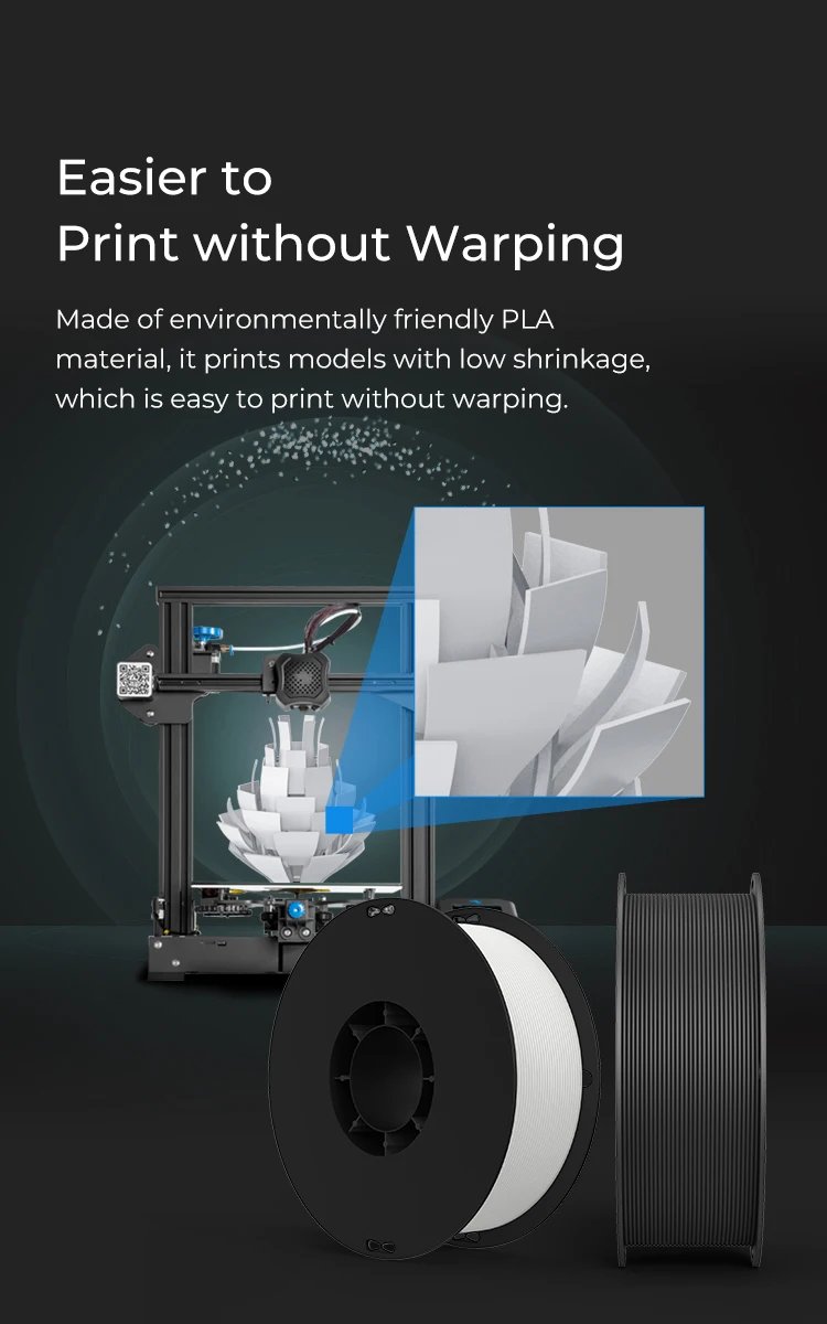 Ender-PLA Value Pack(2 Spools Pack) Filament 1.75mm 3D Printer Filament 2kg Fit Most FDM Printer White and Black