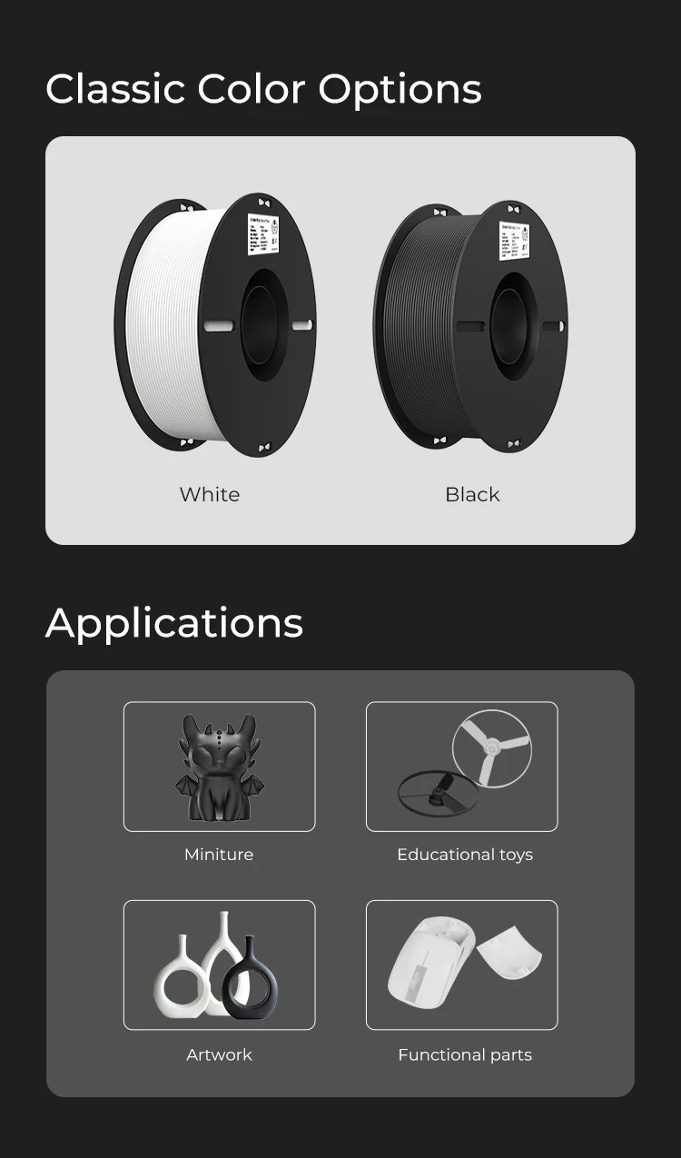 Ender-PLA Value Pack(2 Spools Pack) Filament 1.75mm 3D Printer Filament 2kg Fit Most FDM Printer White and Black