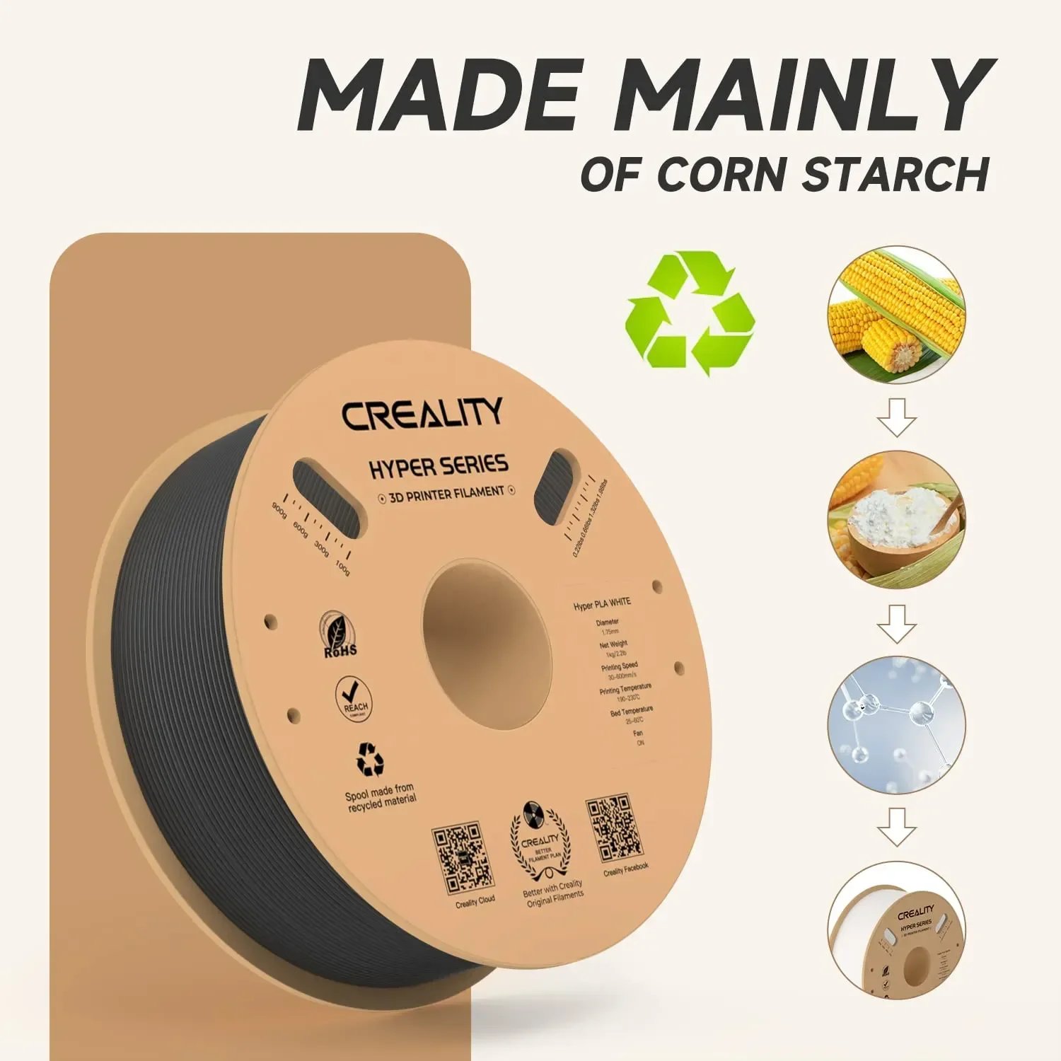 Creality 3D PLA Filament 1.75mm Hyper PLA High Speed 30-600mm/s 3D Printer Filament 1KG Spool PLA Fit Most 3D Printers Creality 3D PLA Filament 1.75mm Hyper PLA High Speed 30-600mm/s 3D Printer Filament 1KG Spool PLA Fit Most 3D Printers