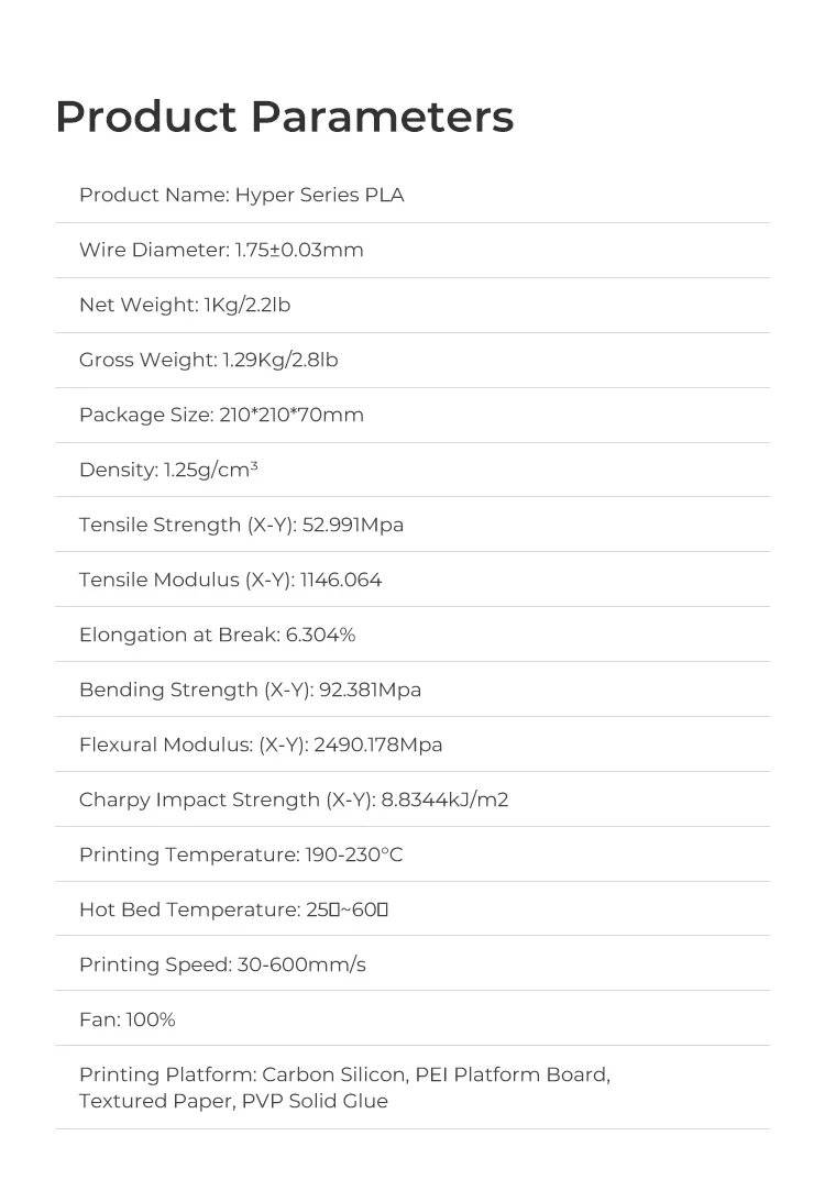 Creality 3D PLA Filament 1.75mm Hyper PLA High Speed 30-600mm/s 3D Printer Filament 1KG Spool PLA Fit Most 3D Printers Creality 3D PLA Filament 1.75mm Hyper PLA High Speed 30-600mm/s 3D Printer Filament 1KG Spool PLA Fit Most 3D Printers