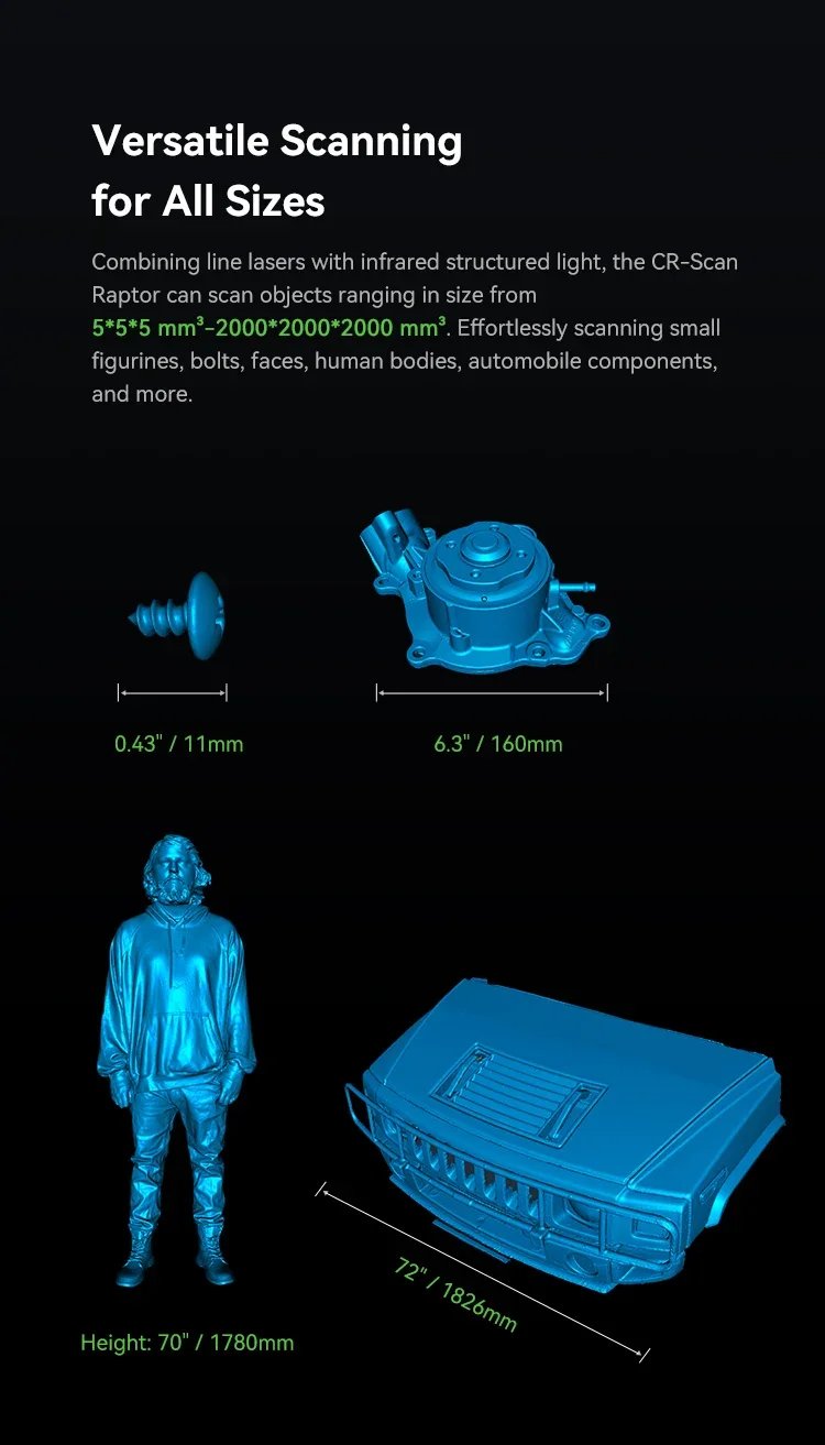 Creality CR-Scan Raptor 3D Scanner for K1/KC1/K1-Max Hybird Blue Laser & NIR Maximum 0.02mm Accuracy