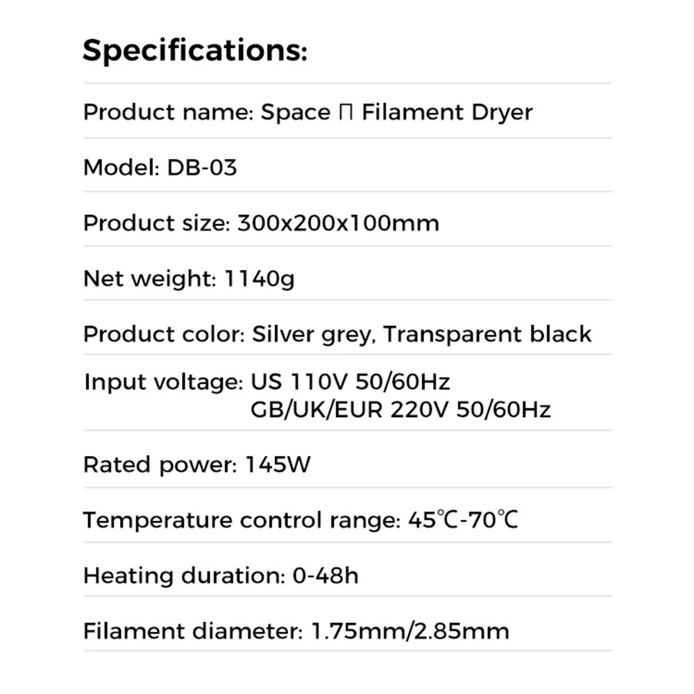 Creality Space π Filament Dryer Box 1KG Filament Storage Keeping Dry Adjustable Temperature 45℃-70℃ 360° Hot-air Heating 0-48h