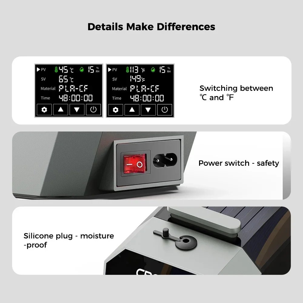 Creality Space π Filament Dryer Box 1KG Filament Storage Keeping Dry Adjustable Temperature 45℃-70℃ 360° Hot-air Heating 0-48h