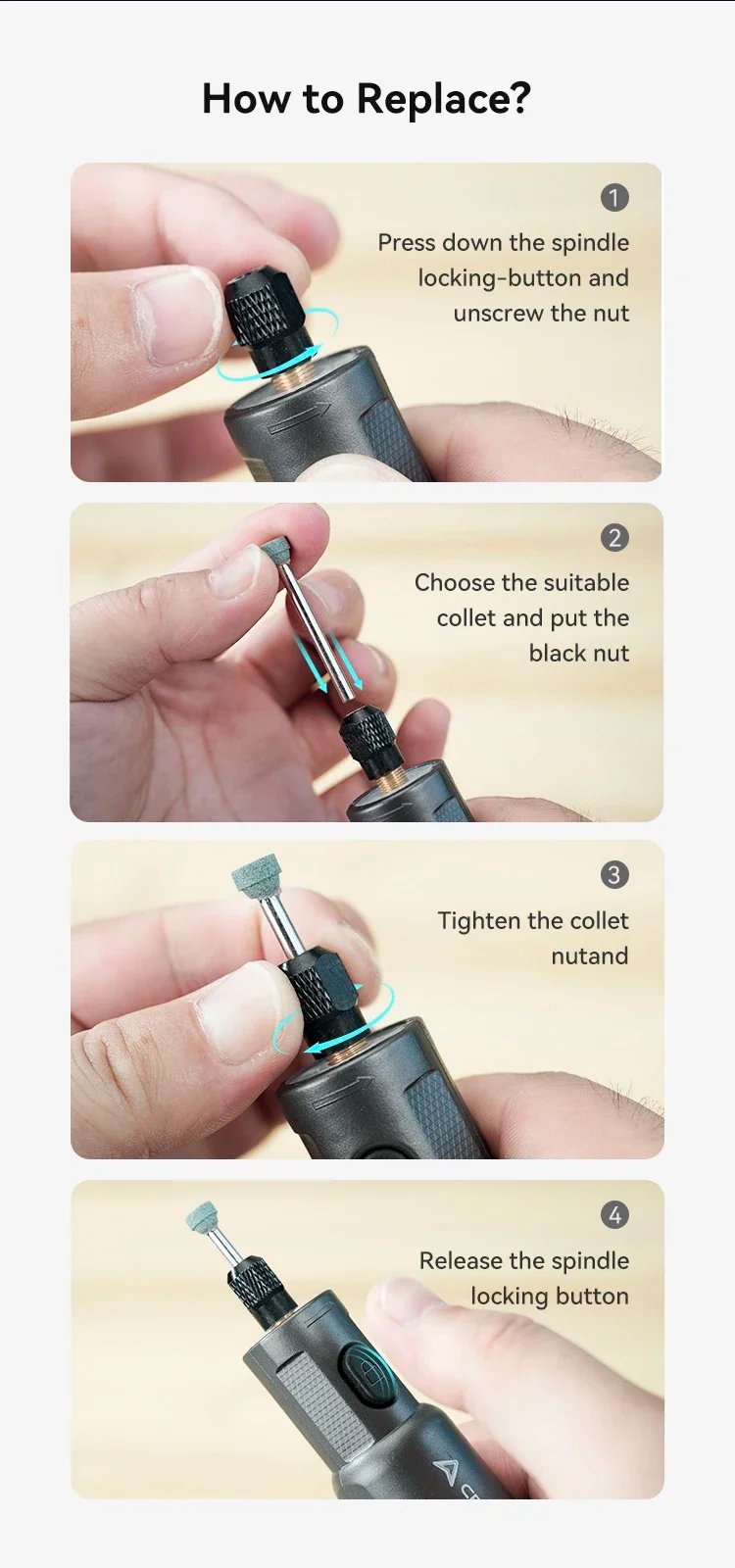 Creality 3.7V Cordless Handheld Rotary Tool Kit 6 Variable Speeds Multi-functional Post-processing for Printed Models