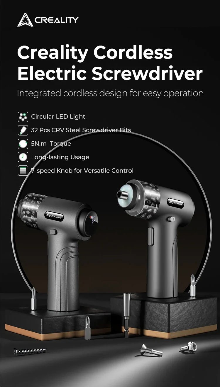 Creality Official Cordless Electric Screwdriver Circular LED Light 32 Pcs CRV Steel Screwdriver Bits 5N.m Torque 7-speed Knob