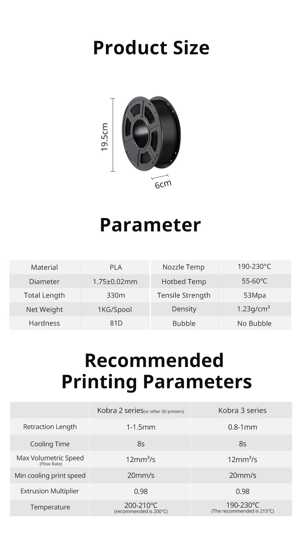 ANYCUBIC PLA Filament 1KG 1.75mm for FDM 3D Printer Kobra Series Milti-Colors Optional Plastic Consumables Material for Printing ANYCUBIC PLA Filament 1KG 1.75mm for FDM 3D Printer Kobra Series Milti-Colors Optional Plastic Consumables Material for Printing