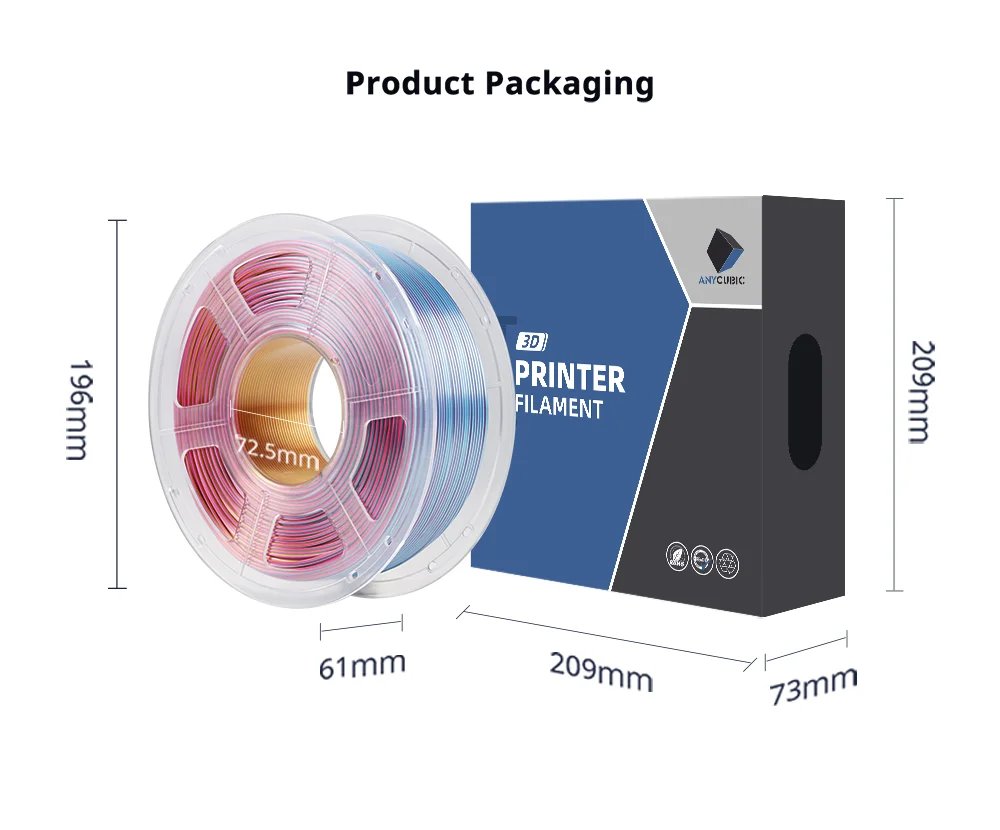 ANYCUBIC Silk PLA Dual-Color Tri-Color 1KG 1.75mm PLA Filament For FDM 3D Printer Shine Bright Multicolor 3D Printing Materials