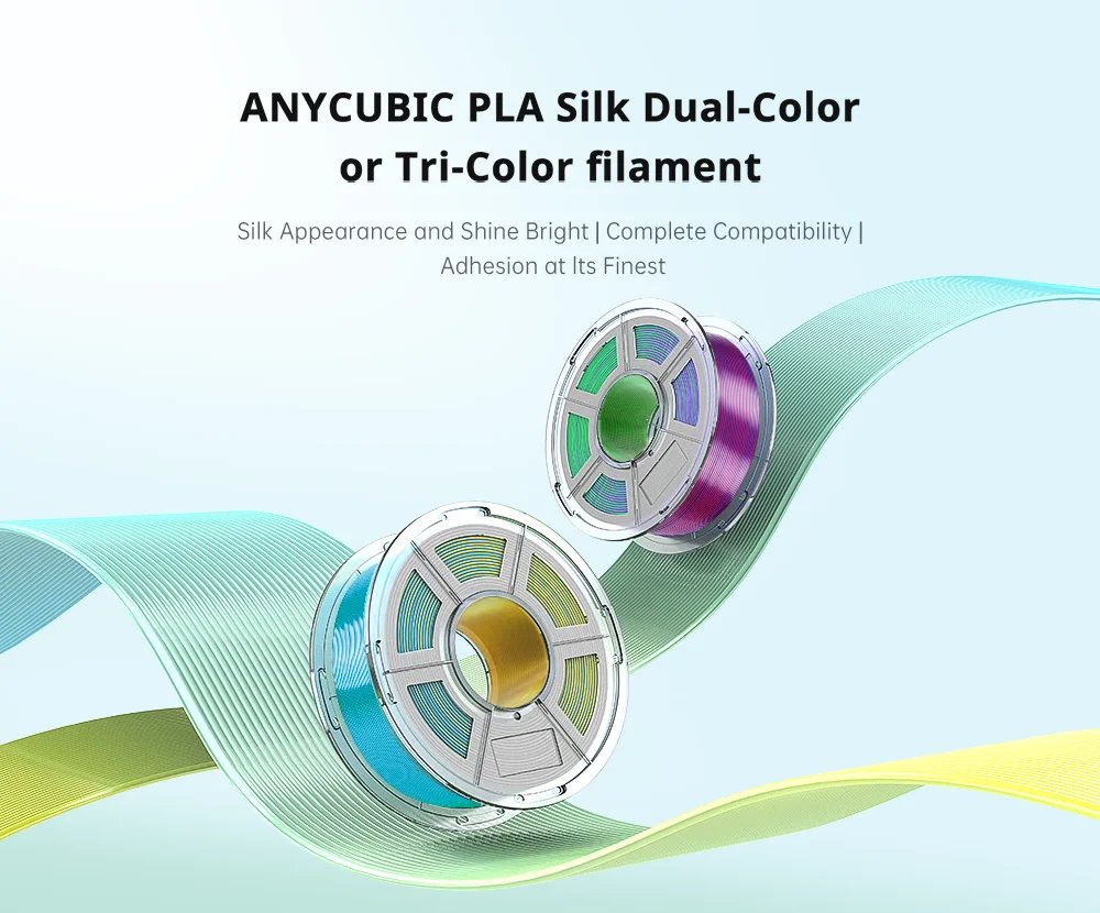 ANYCUBIC Silk PLA Dual-Color Tri-Color 1KG 1.75mm PLA Filament For FDM 3D Printer Shine Bright Multicolor 3D Printing Materials