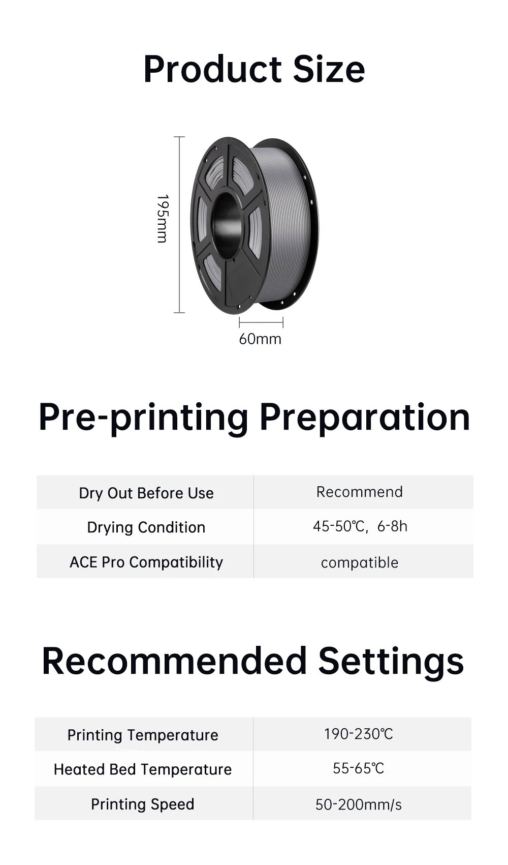 ANYCUBIC 1.75mm PLA+ 3D Printer Filament 1KG/Roll High Precision Pla Plus 3D Printing Material Plastic Rubber Consumables
