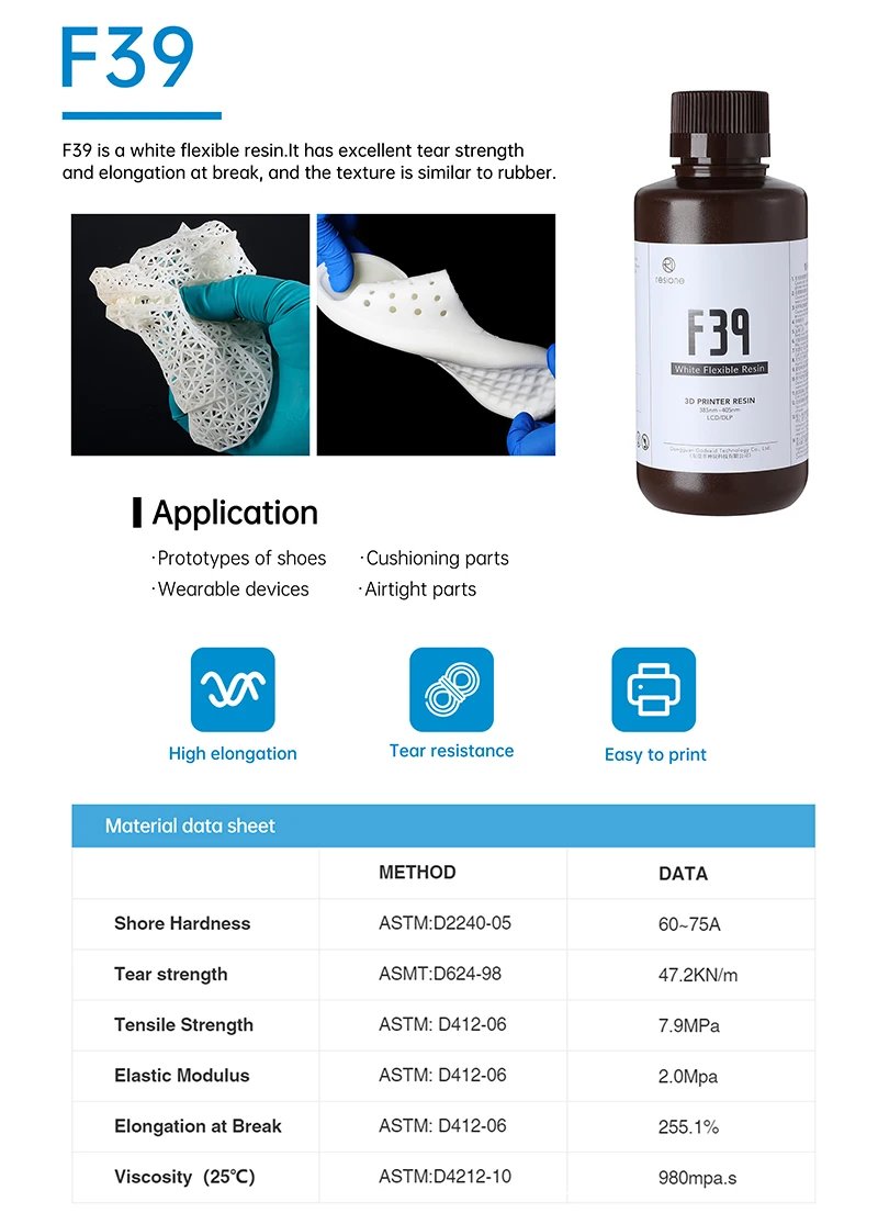 Resione 1kg Flexible 3d Resin For Elegoo Anycubic Phrozen Photon LCD DLP SLA 3D Printer UV Resin