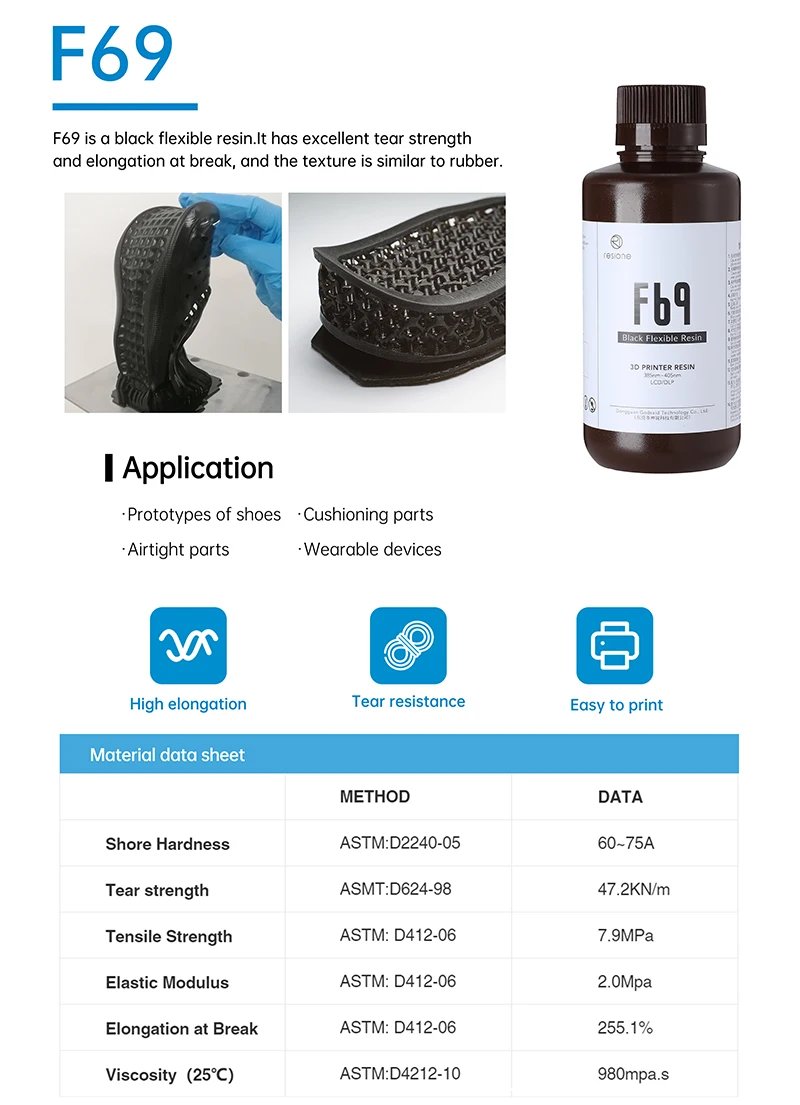 Resione 1kg Flexible 3d Resin For Elegoo Anycubic Phrozen Photon LCD DLP SLA 3D Printer UV Resin