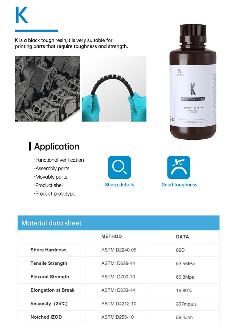 Resione 1kg Tough ABS Like 3d UV Resin 405nm For LCD SLA DLP Elegoo Mars Phrozen Anycubic Resin 3d Printer