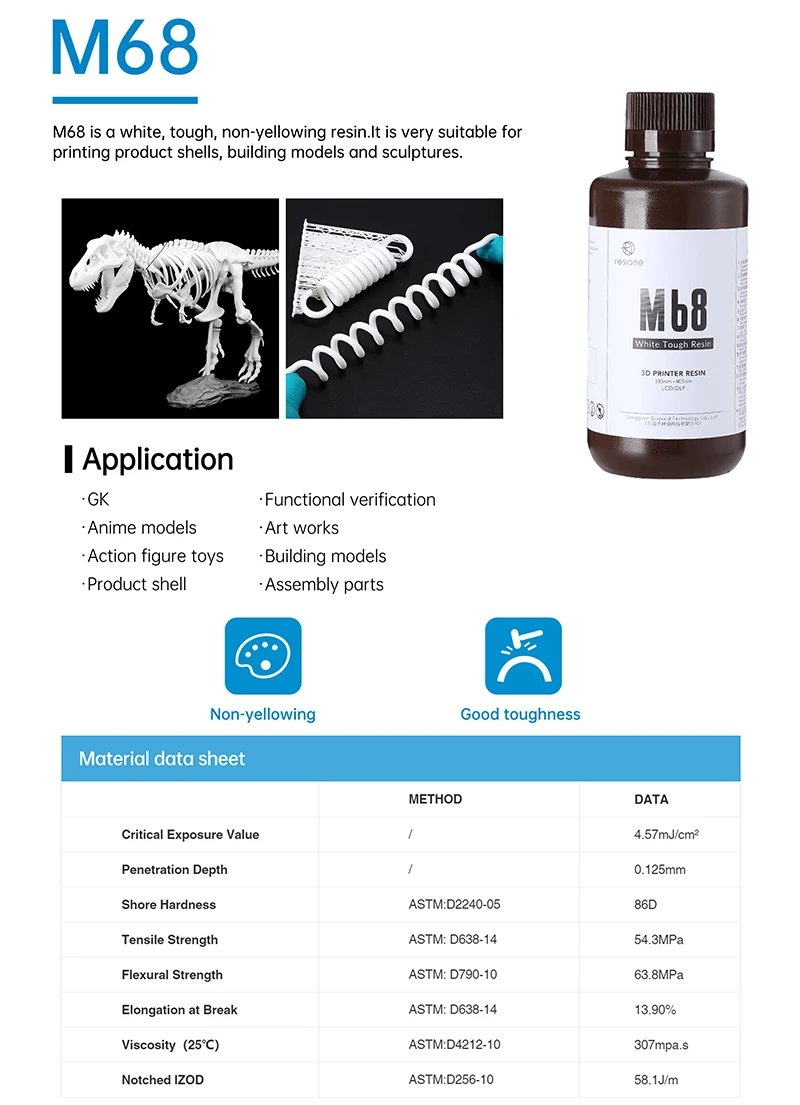 Resione 1kg Tough ABS Like 3d UV Resin 405nm For LCD SLA DLP Elegoo Mars Phrozen Anycubic Resin 3d Printer