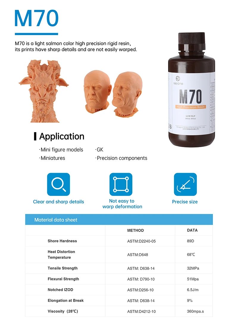 Resione M70 1kg Little Smell 3d Printer Resin For Elegoo Anycubic SLA DLP LCD 405nm UV Resin 3D Printer