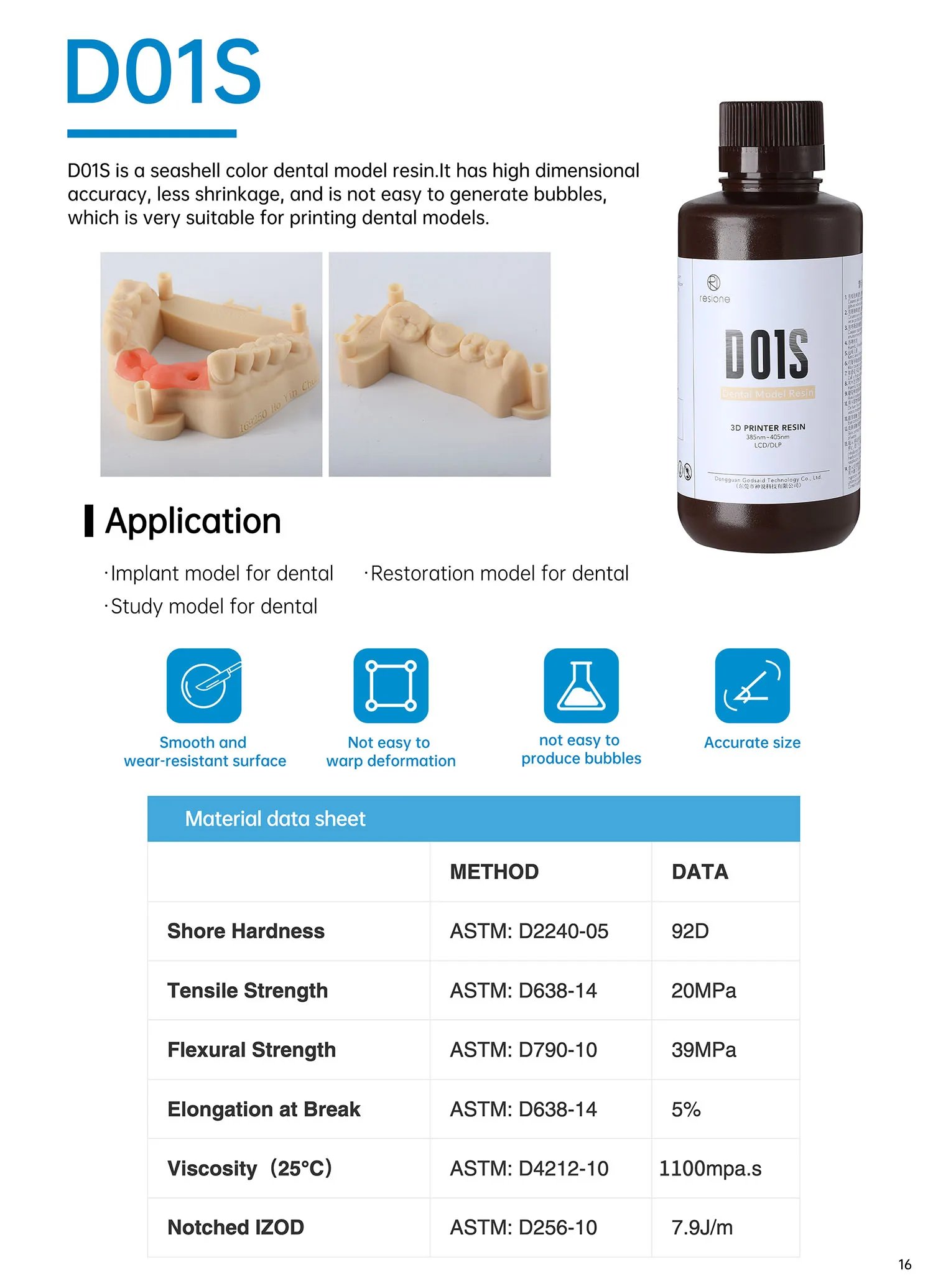 Resione D01S Dental resin Casting 3D Printer Resin For Elegoo Anycubic Resin 405nm UV Photopolymer Resin 3D Printer