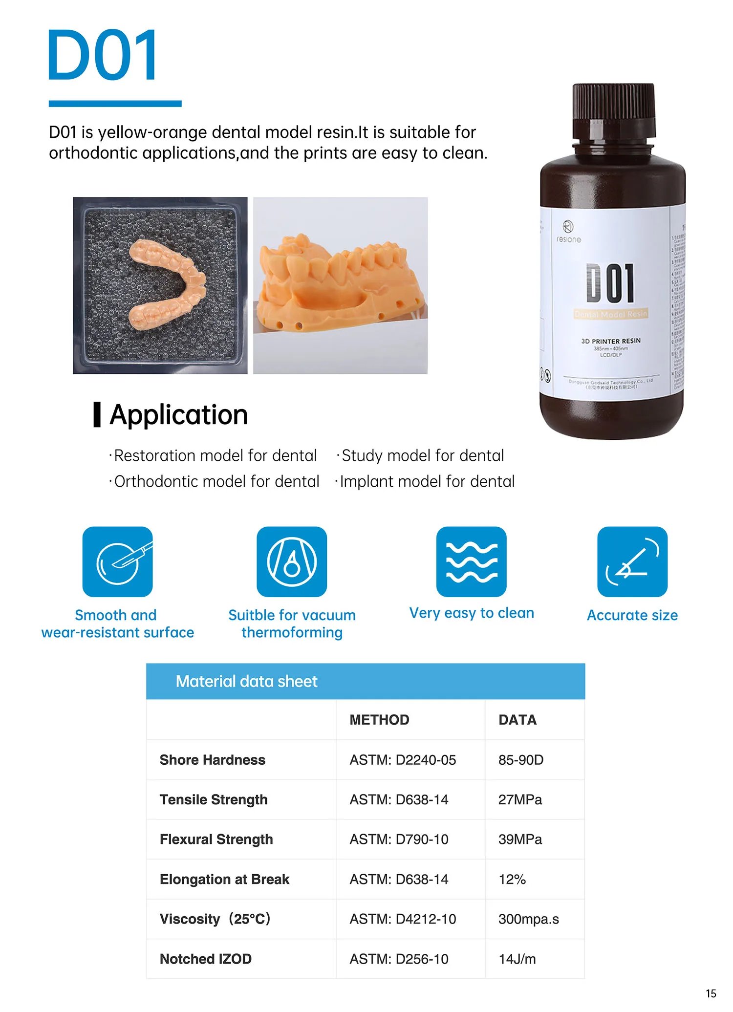 Resione D01S Dental resin Casting 3D Printer Resin For Elegoo Anycubic Resin 405nm UV Photopolymer Resin 3D Printer