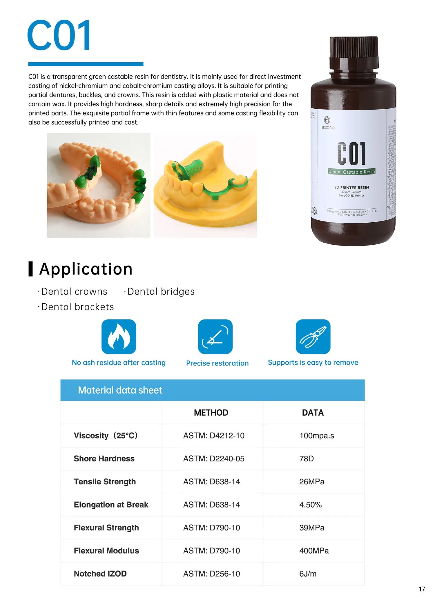 Resione D01S Dental resin Casting 3D Printer Resin For Elegoo Anycubic Resin 405nm UV Photopolymer Resin 3D Printer
