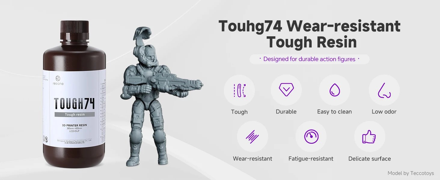 Resione Tough74 V2 3D Printer Tough Resin Wear-resistant Photopolymer Resin Designed For Durable Action Figures